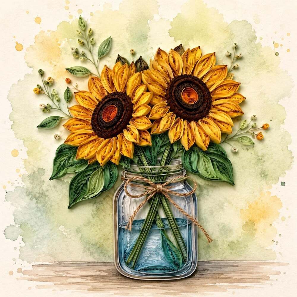 8 X 8 Quilled Sunflowers In Mason 9385